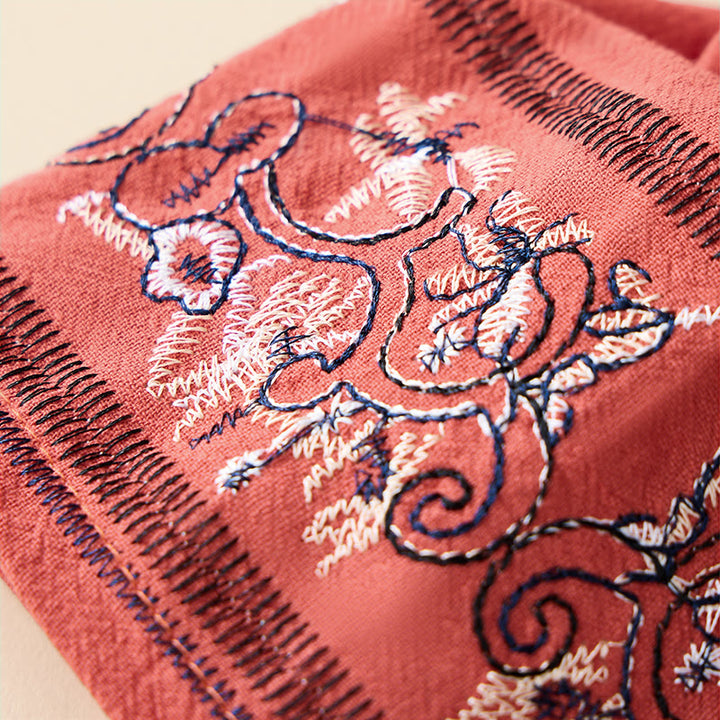 Buddha Stones Casual Embroidered Flowers Slant Collar Strap Long Sleeve Women's Shirt - image 4
