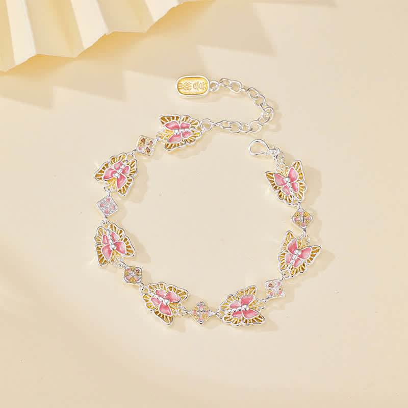 Buddha Stones Copper Butterfly Enamel Freedom Bracelet - Pink(Wrist Circumference:15–20cm) - image 0
