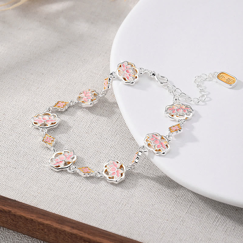 Buddha Stones Copper Enamel Lotus Floral New Beginning Bracelet - Pink(Wrist Circumference:17–22 cm) - image 0