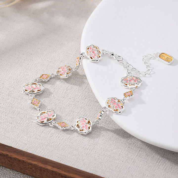 Buddha Stones Copper Enamel Lotus Floral New Beginning Bracelet - Pink(Wrist Circumference:17–22 cm) - image 0