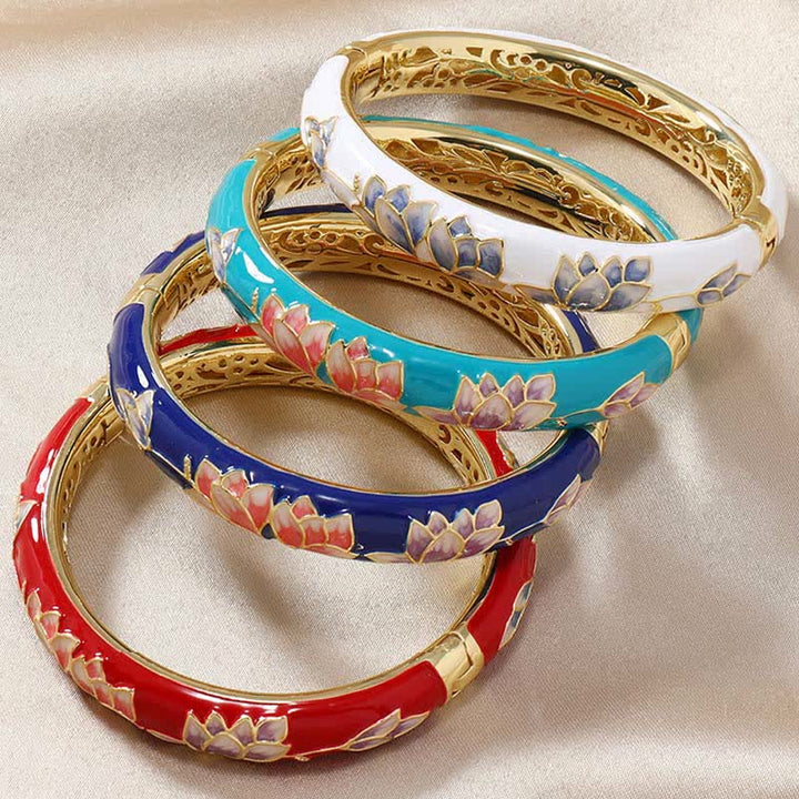 Buddha Stones Copper Lotus Cloisonné Enamel Enlightenment Bangle Bracelet - image 7