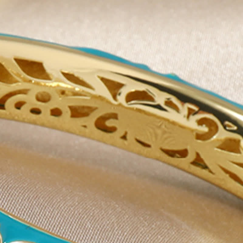 Buddha Stones Copper Lotus Cloisonné Enamel Enlightenment Bangle Bracelet - image 4