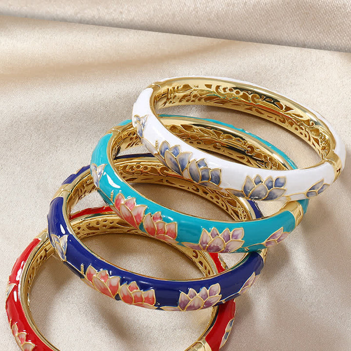Buddha Stones Copper Lotus Cloisonné Enamel Enlightenment Bangle Bracelet - image 8