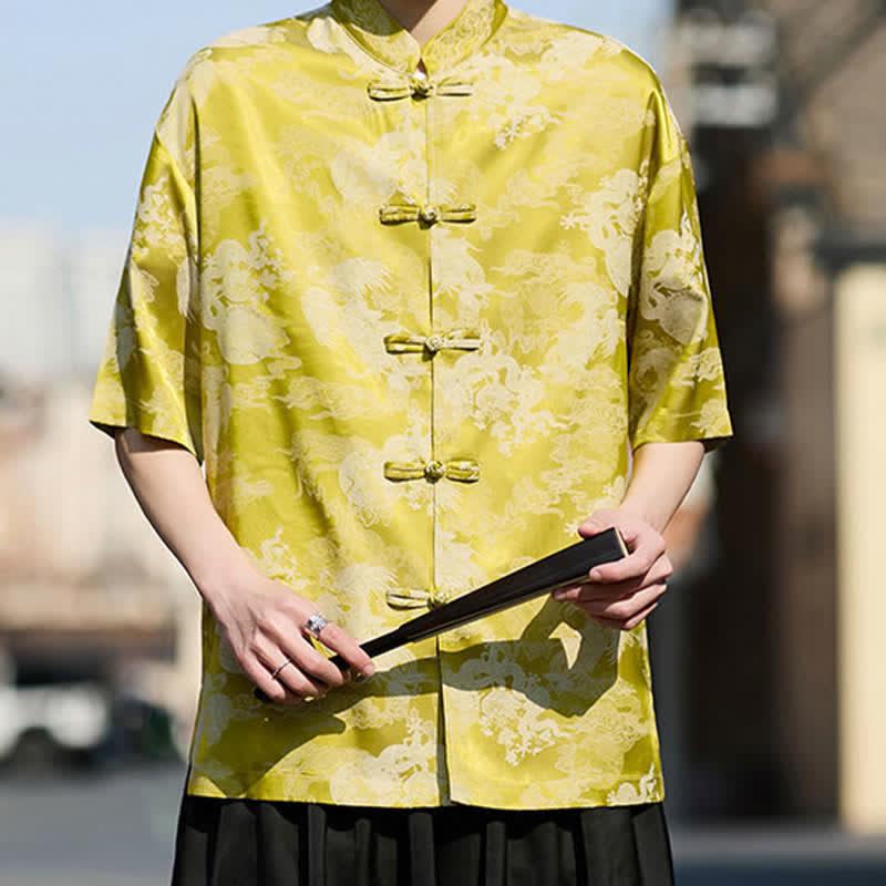Buddha Stones Summer Tang Style Frog Button Animal Patterns Men's Short Sleeve Shirts - image 14