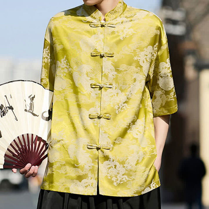 Buddha Stones Summer Tang Style Frog Button Animal Patterns Men's Short Sleeve Shirts - image 15