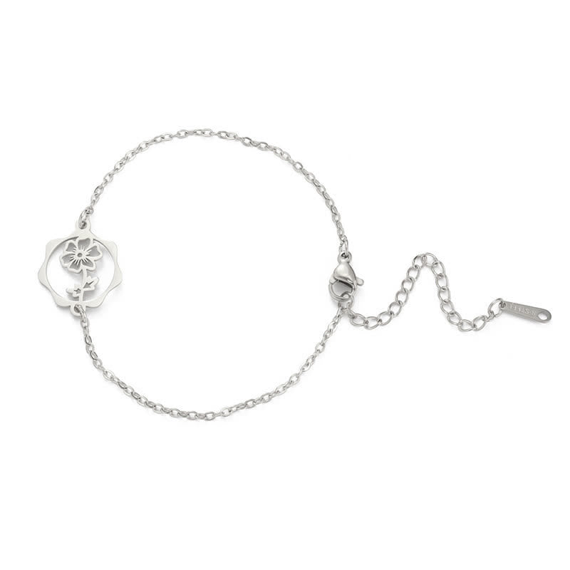 Buddha Stones Titanium Steel Birth Flower New beginning Bracelet - Cosmos - Silvery Titanium Steel - image 19
