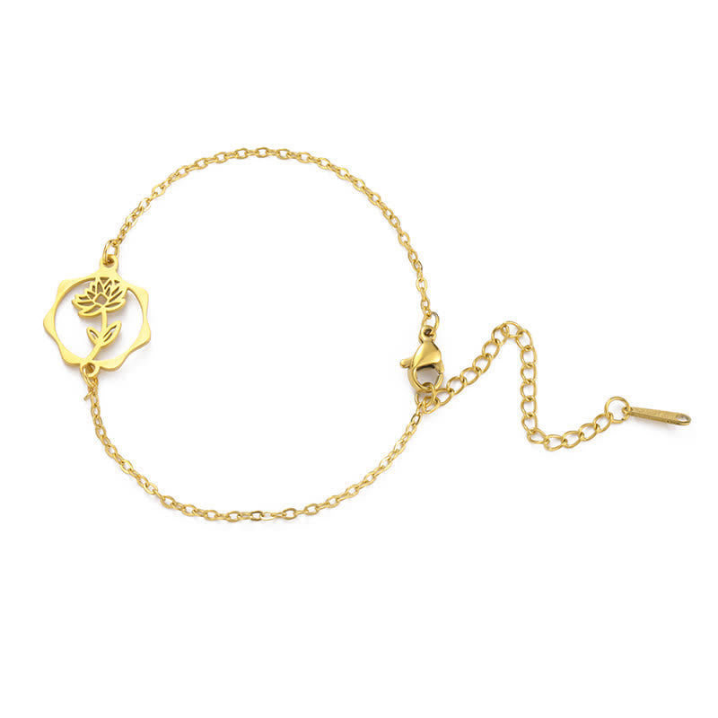 Buddha Stones Titanium Steel Birth Flower New beginning Bracelet - Lotus - Golden Titanium Steel - image 23