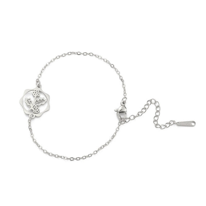 Buddha Stones Titanium Steel Birth Flower New beginning Bracelet - Holly - Silvery Titanium Steel - image 34