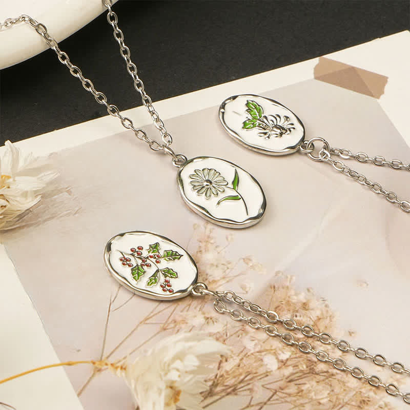 Buddha Stones Titanium Steel Birth Flower Strengthen Pendant Necklace - image 30