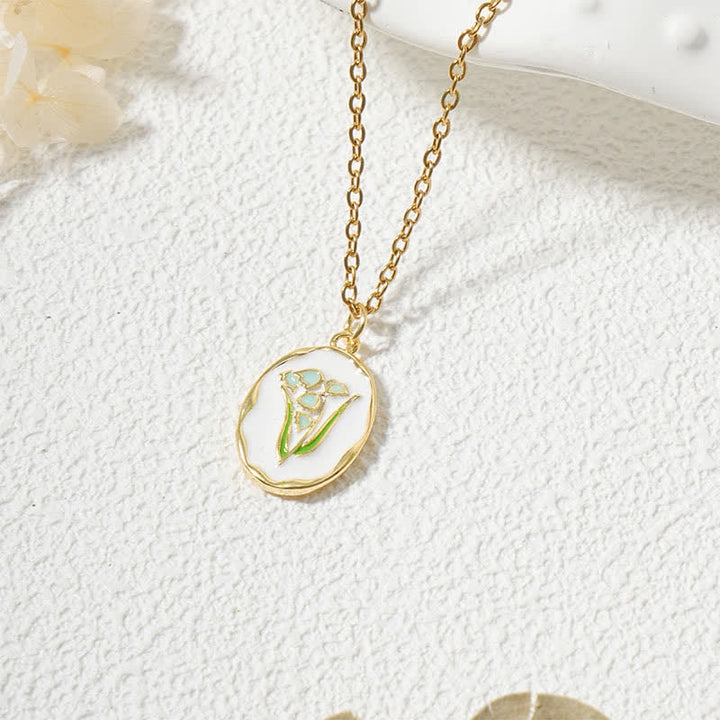 Buddha Stones Titanium Steel Birth Flower Strengthen Pendant Necklace - Lily of the Valley - Golden Titanium Steel - image 11