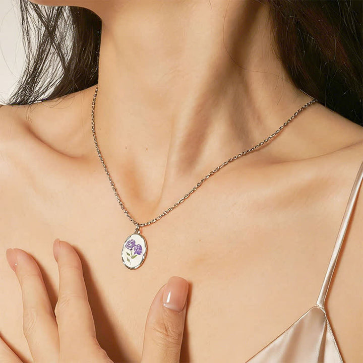 Buddha Stones Titanium Steel Birth Flower Strengthen Pendant Necklace - image 19