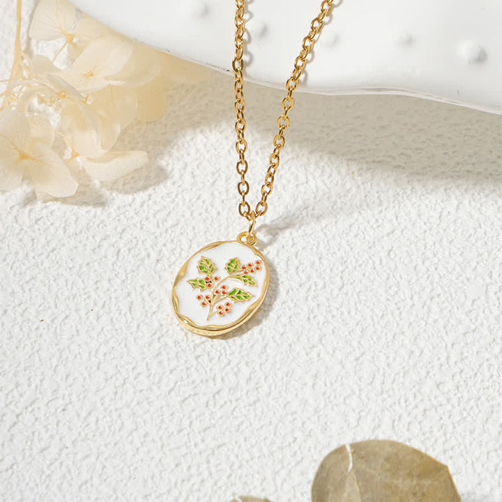 Buddha Stones Titanium Steel Birth Flower Strengthen Pendant Necklace - Holly - Golden Titanium Steel - image 26