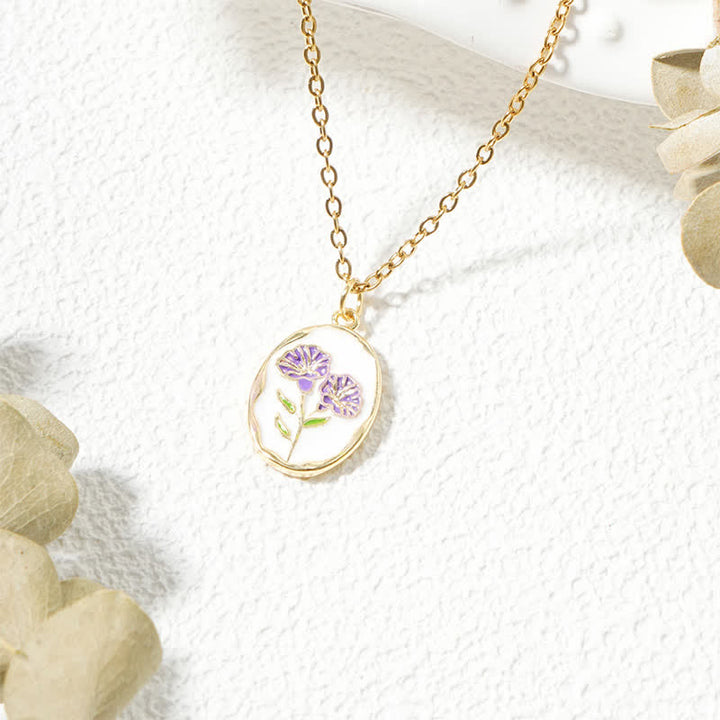 Buddha Stones Titanium Steel Birth Flower Strengthen Pendant Necklace - Morning Glory - Golden Titanium Steel - image 17