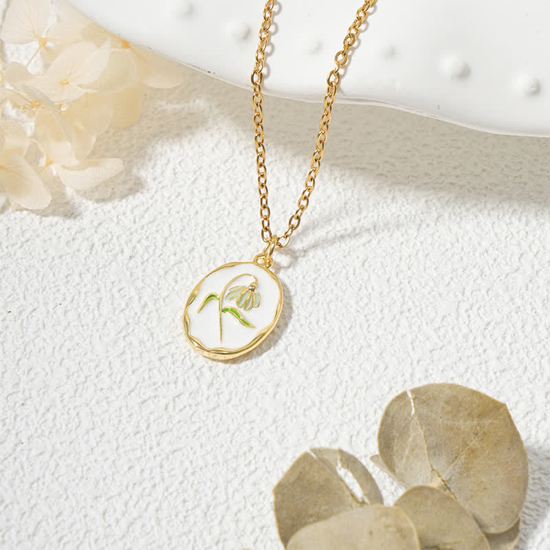 Buddha Stones Titanium Steel Birth Flower Strengthen Pendant Necklace - Snowdrop - Golden Titanium Steel - image 1