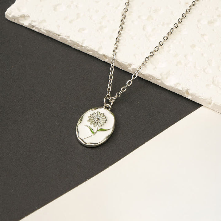 Buddha Stones Titanium Steel Birth Flower Strengthen Pendant Necklace - Daisy - Silvery Titanium Steel - image 9
