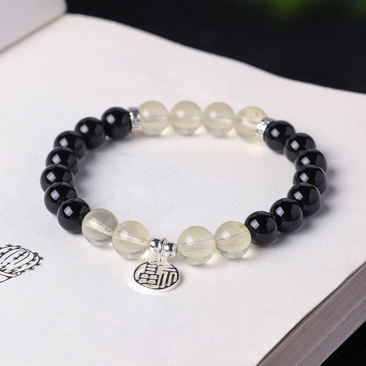 Buddha Stones Black Onyx Fu Character Beaded Luck Bracelet - image 2