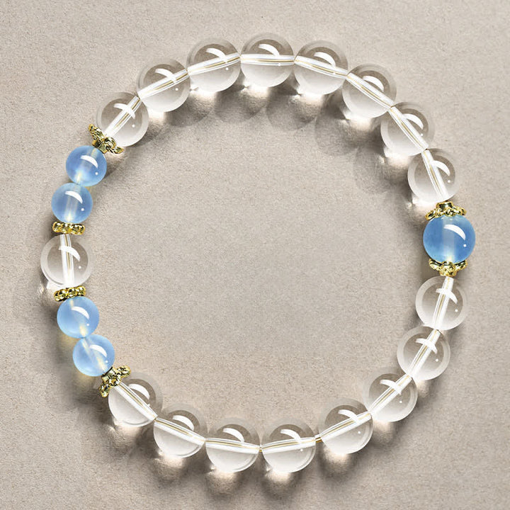 Buddha Stones Natural Clear Quartz Beaded Healing Bracelet - 8mm Clear Quartz Aquamarine(Wrist Circumference:15–16 cm) - image 7