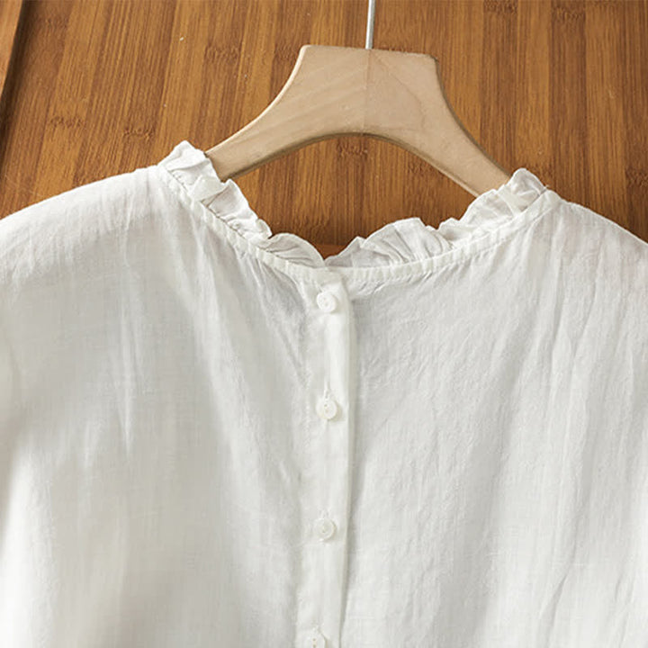 Buddha Stones Summer Casual Ruffled Collar Back Button-up Solid Women's Sleeveless Shirts - image 15