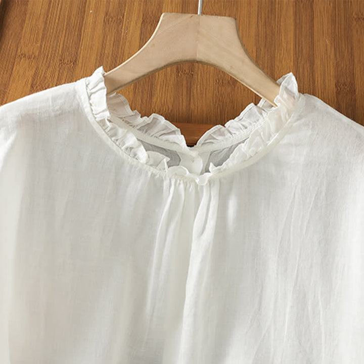 Buddha Stones Summer Casual Ruffled Collar Back Button-up Solid Women's Sleeveless Shirts - image 16