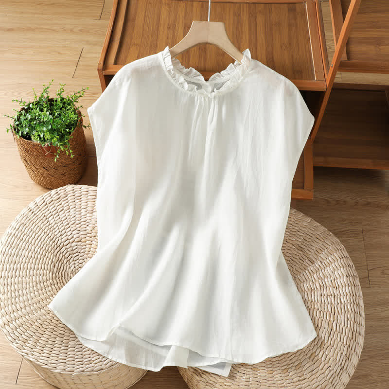 Buddha Stones Summer Casual Ruffled Collar Back Button-up Solid Women's Sleeveless Shirts - image 14
