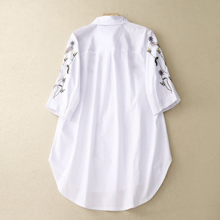 Buddha Stones Spring Summer Boho Embroidery Floral Women's Short Sleeve Shirt - image 7
