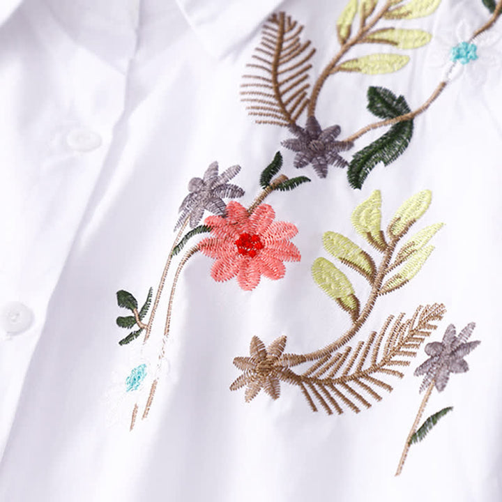 Buddha Stones Spring Summer Boho Embroidery Floral Women's Short Sleeve Shirt - image 9