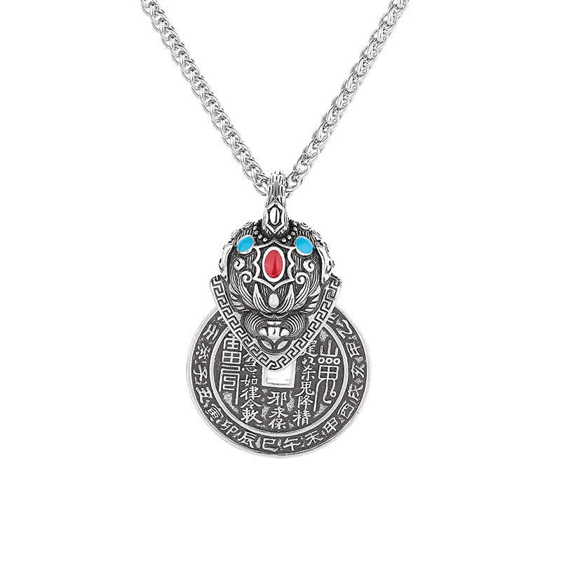 Buddha Stones Copper PiXiu Chinese Coin Wealth Enamel Vintage Necklace - image 3