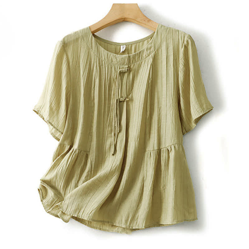 Buddha Stones Summer Boho Buttons Solid Crew Neck Women's Short Sleeve Shirt - DarkSeaGreen - US8-10，UK/AU12-14，EU40-42 (2XL) - image 7