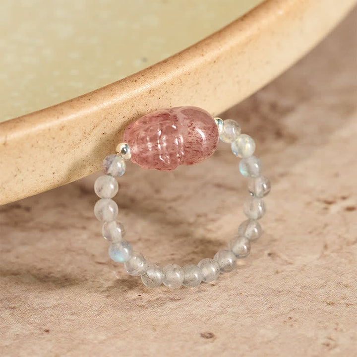Buddha Stones 3mm Mini Beads Natural Moonstone Tourmaline Garnet Pearl Strawberry Quartz PiXiu Healing Elastic Ring - 52mm-53mm Natural Moonstone(Color May Vary) - image 9