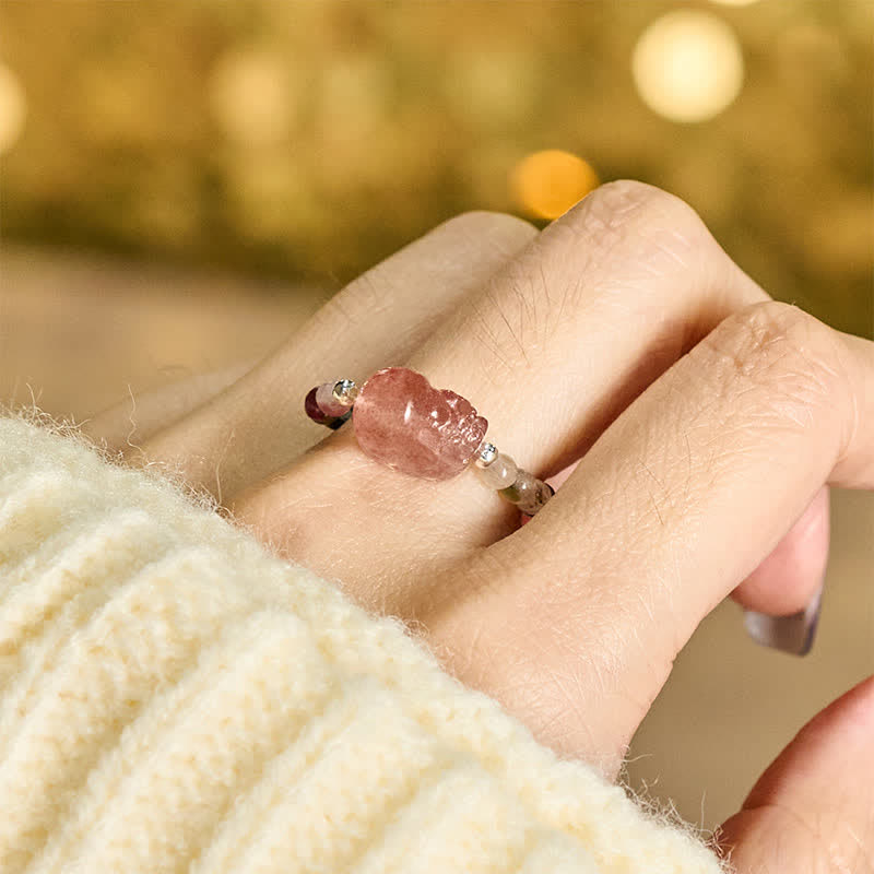 Buddha Stones 3mm Mini Beads Natural Moonstone Tourmaline Garnet Pearl Strawberry Quartz PiXiu Healing Elastic Ring - image 19