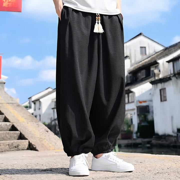 Buddha Stones Summer Drawstring Solid Ankle Length Men's Harem Pants With Pockets - image 3