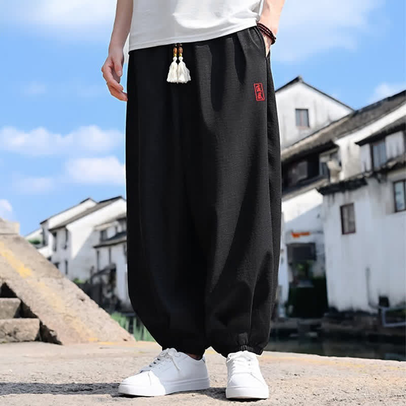 Buddha Stones Summer Drawstring Solid Ankle Length Men's Harem Pants With Pockets - image 1