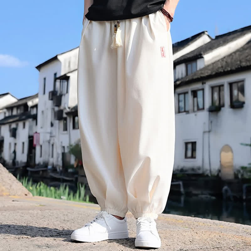 Buddha Stones Summer Drawstring Solid Ankle Length Men's Harem Pants With Pockets - image 12