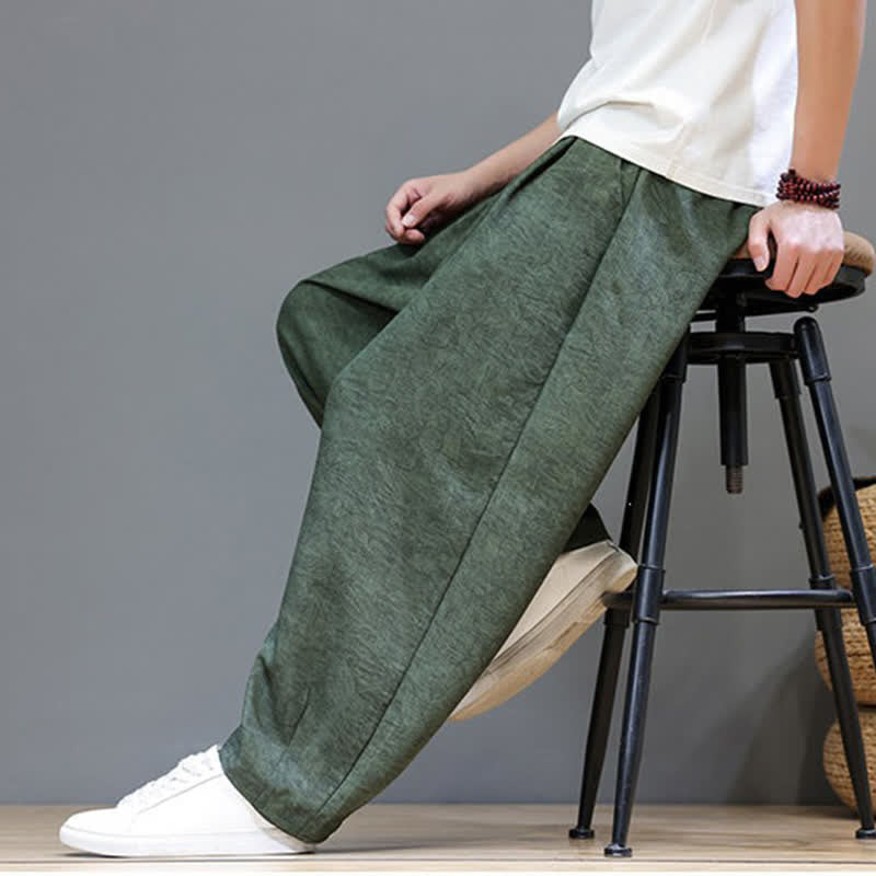 Buddha Stones Summer Bohemian Drawstring Solid Plant Pattern Men's Harem Pants With Pockets - image 8