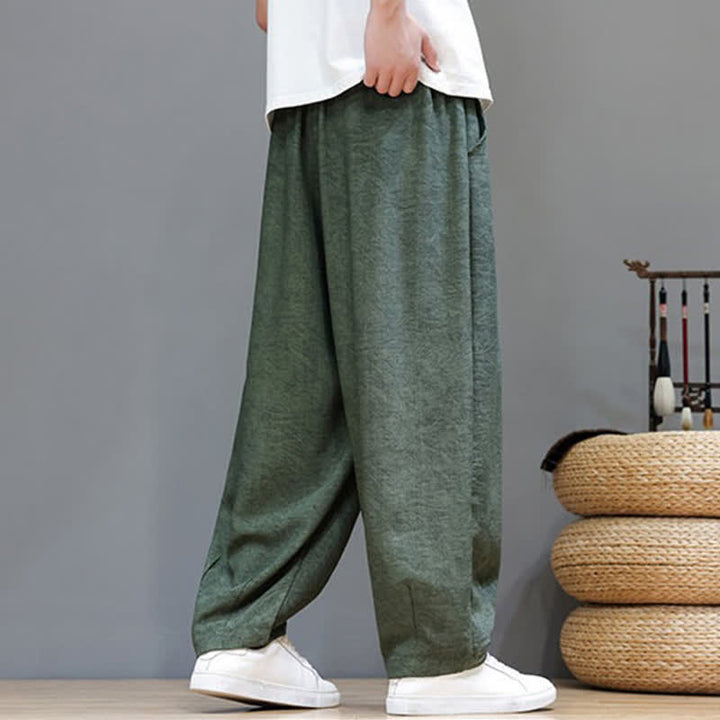 Buddha Stones Summer Bohemian Drawstring Solid Plant Pattern Men's Harem Pants With Pockets - image 4