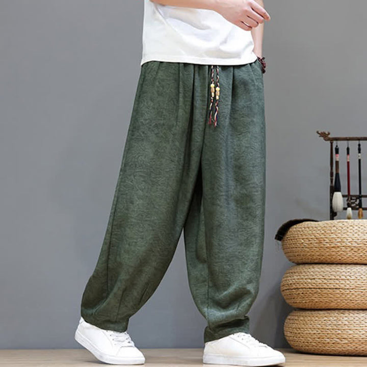 Buddha Stones Summer Bohemian Drawstring Solid Plant Pattern Men's Harem Pants With Pockets - image 7