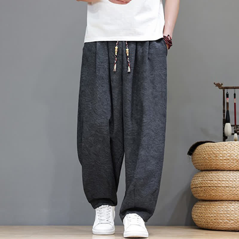 Buddha Stones Summer Bohemian Drawstring Solid Plant Pattern Men's Harem Pants With Pockets - image 11