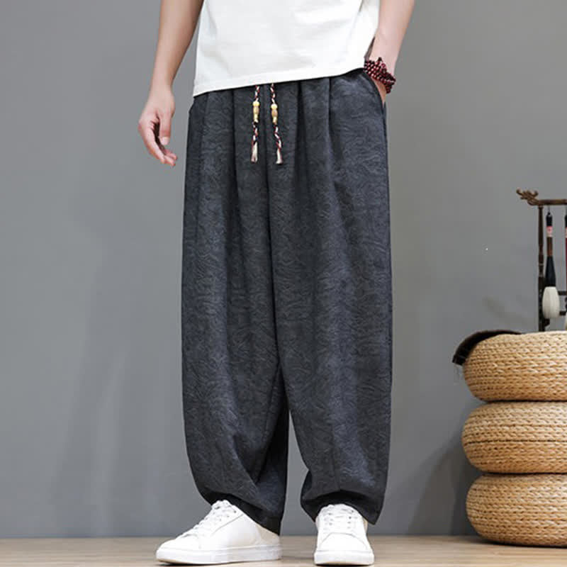 Buddha Stones Summer Bohemian Drawstring Solid Plant Pattern Men's Harem Pants With Pockets - image 12