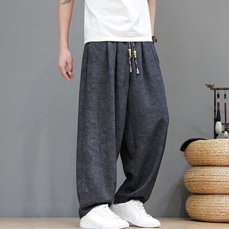 Buddha Stones Summer Bohemian Drawstring Solid Plant Pattern Men's Harem Pants With Pockets - image 15