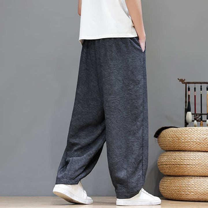 Buddha Stones Summer Bohemian Drawstring Solid Plant Pattern Men's Harem Pants With Pockets - image 14