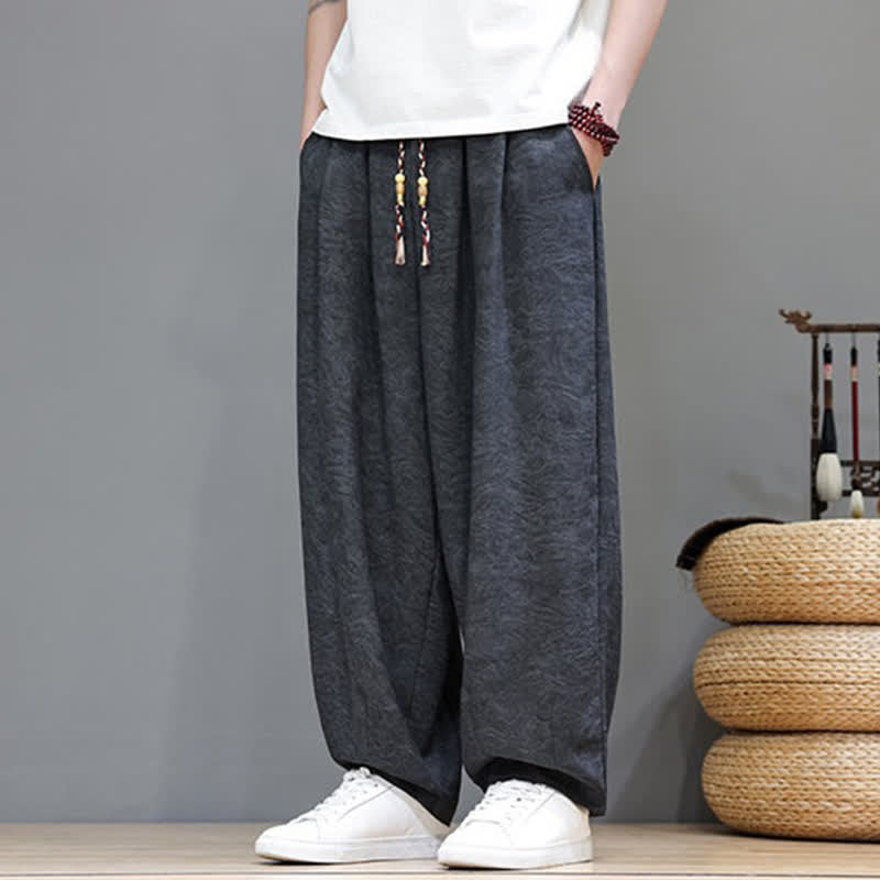 Buddha Stones Summer Bohemian Drawstring Solid Plant Pattern Men's Harem Pants With Pockets - image 16