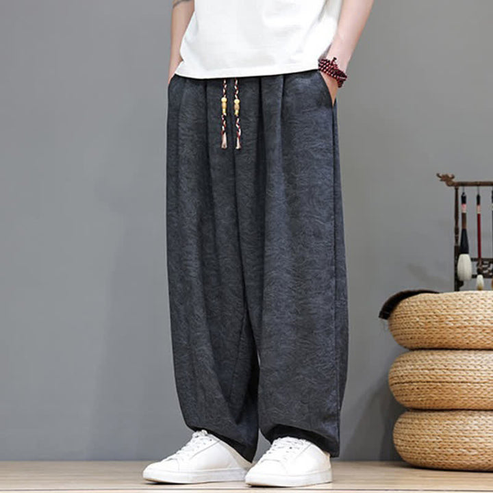 Buddha Stones Summer Bohemian Drawstring Solid Plant Pattern Men's Harem Pants With Pockets - image 16