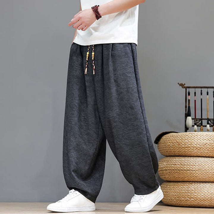 Buddha Stones Summer Bohemian Drawstring Solid Plant Pattern Men's Harem Pants With Pockets - image 17