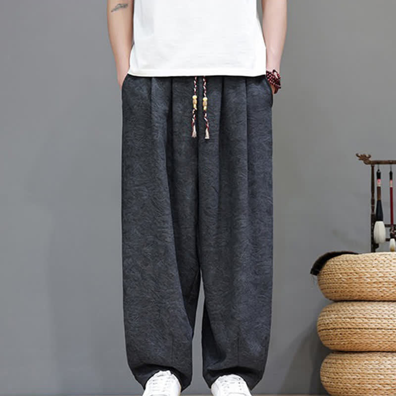 Buddha Stones Summer Bohemian Drawstring Solid Plant Pattern Men's Harem Pants With Pockets - image 13