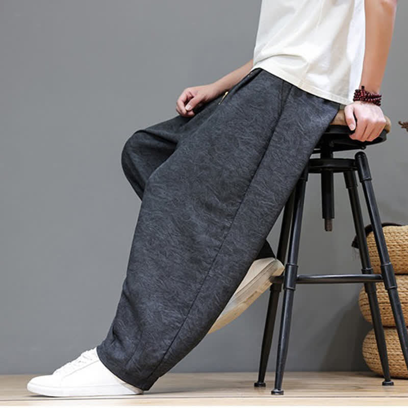 Buddha Stones Summer Bohemian Drawstring Solid Plant Pattern Men's Harem Pants With Pockets - image 18