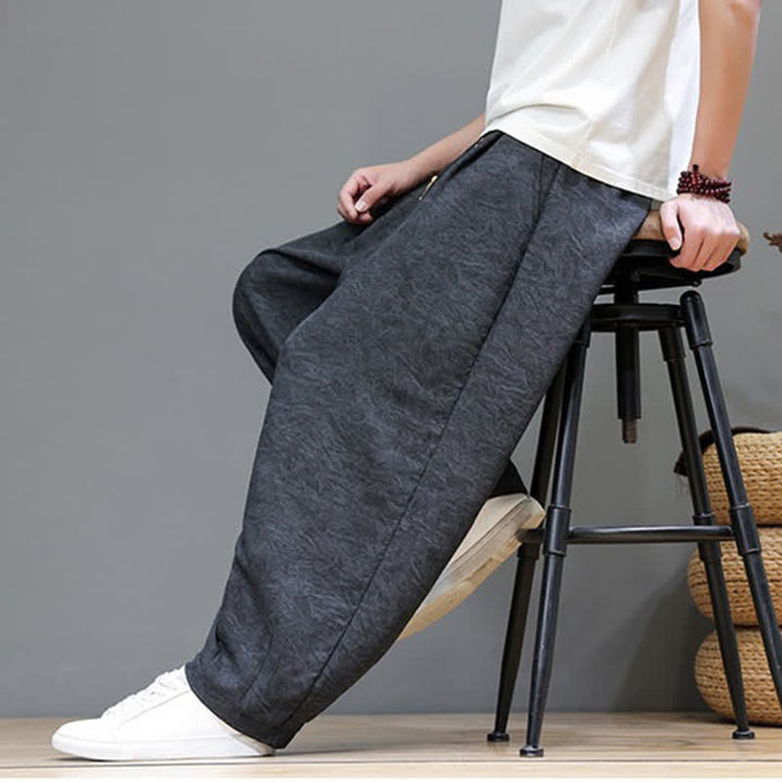 Buddha Stones Summer Bohemian Drawstring Solid Plant Pattern Men's Harem Pants With Pockets - image 18
