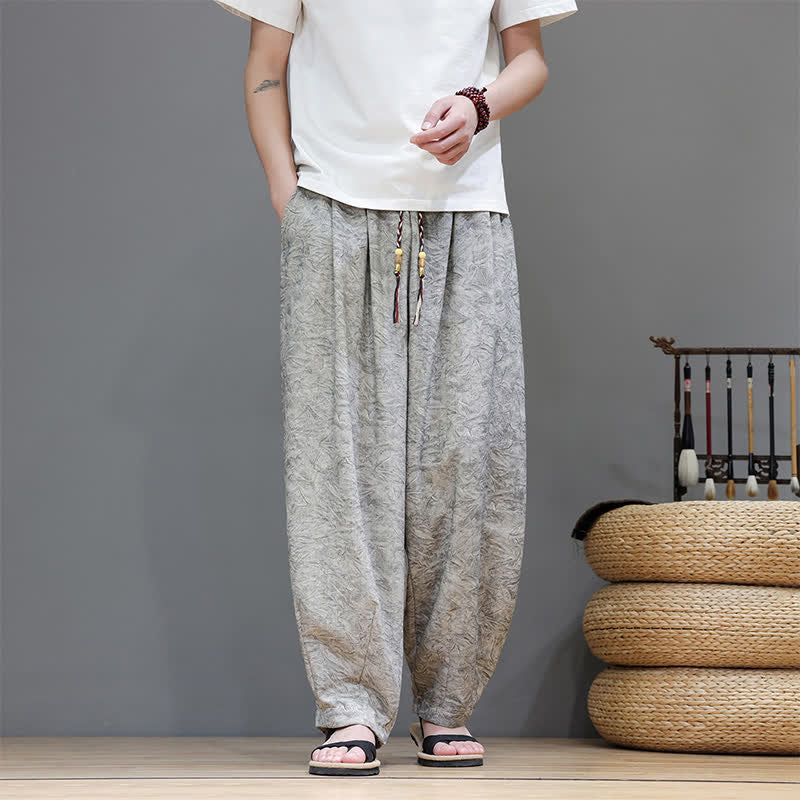 Buddha Stones Summer Bohemian Drawstring Solid Plant Pattern Men's Harem Pants With Pockets - Gainsboro - US/UK/AU48，EU58 (6XL) - image 19