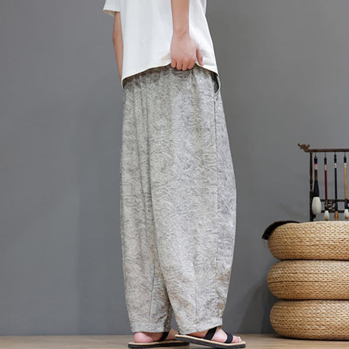 Buddha Stones Summer Bohemian Drawstring Solid Plant Pattern Men's Harem Pants With Pockets - image 23