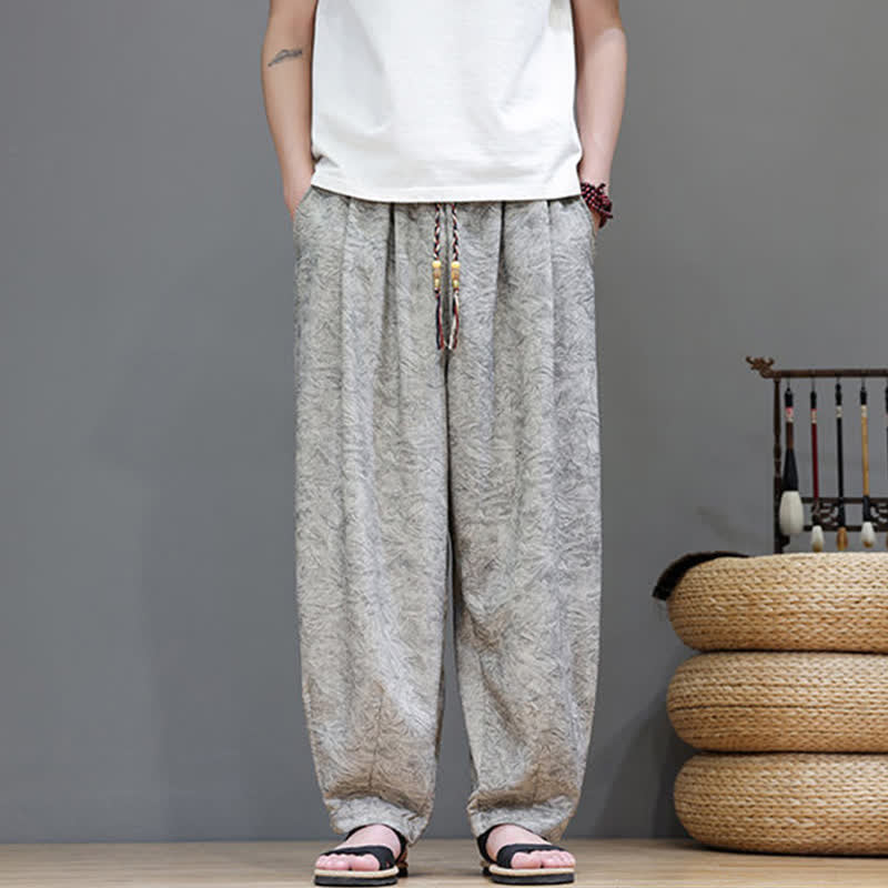 Buddha Stones Summer Bohemian Drawstring Solid Plant Pattern Men's Harem Pants With Pockets - image 24