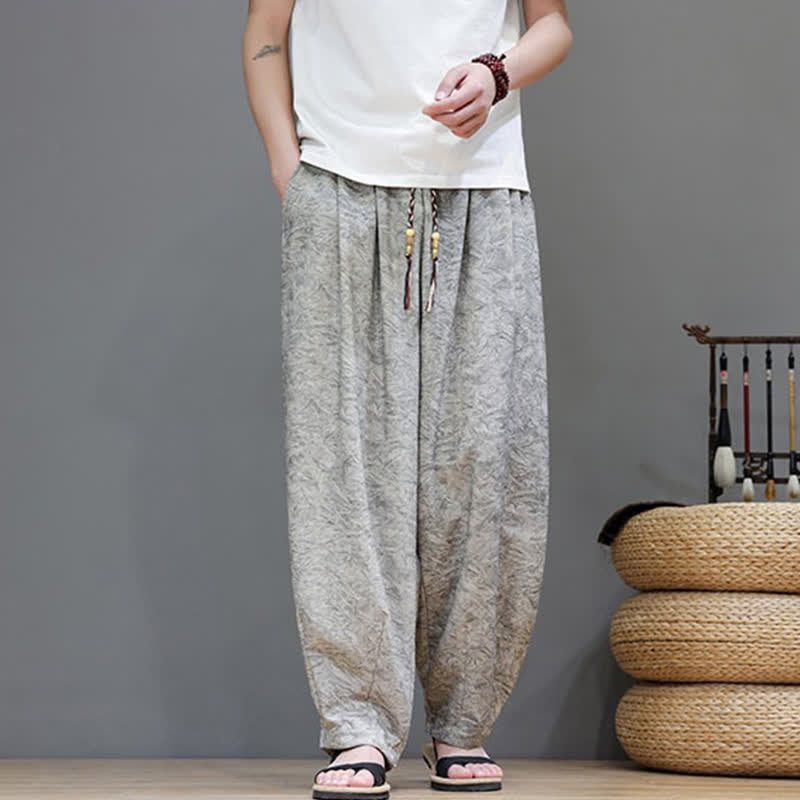 Buddha Stones Summer Bohemian Drawstring Solid Plant Pattern Men's Harem Pants With Pockets - image 21